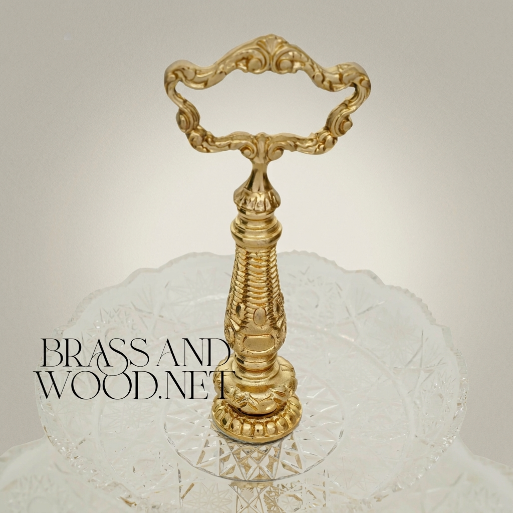 Baroque Crystal & Brass Two-Tier Serving Stand - Ornate Scrolled Handle — Gold