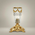 Baroque Crystal Candle Holder with Floral Swag Brass Base — Gold