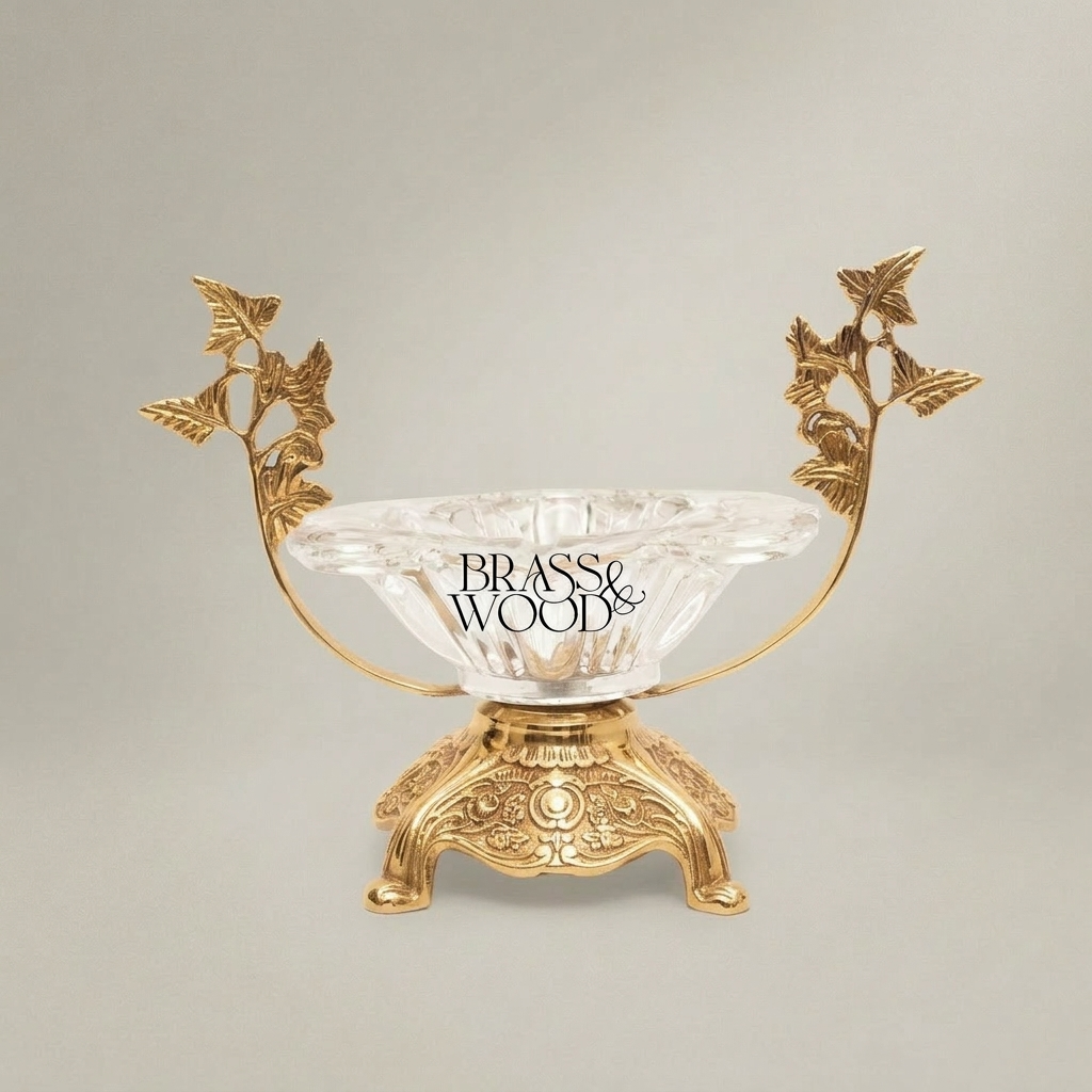 Baroque Crystal Candy Dish - Floral Brass Arms & Ornate Footed Base