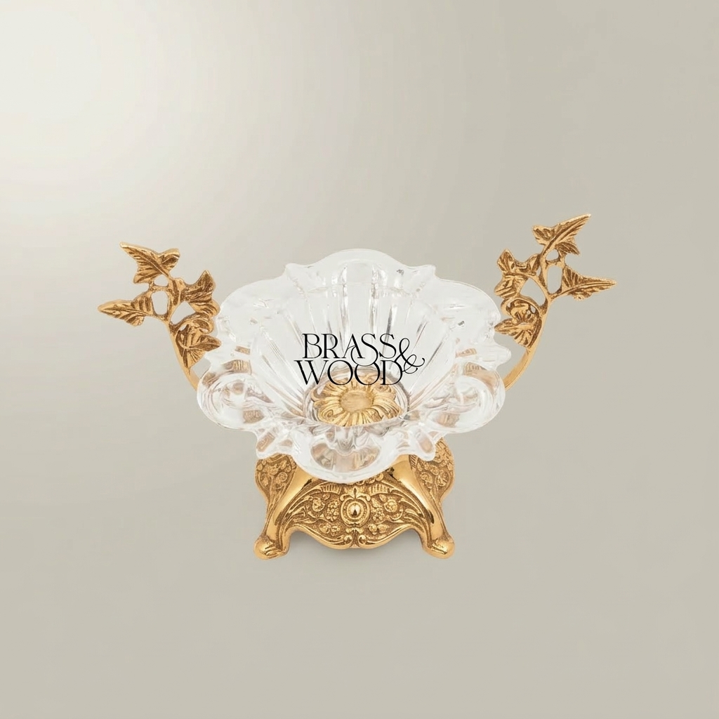 Baroque Crystal Candy Dish - Floral Brass Arms & Ornate Footed Base