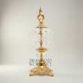 Baroque Crystal Candy Dish with Ornate Brass Finial & Sculpted Pedestal Base — Gold