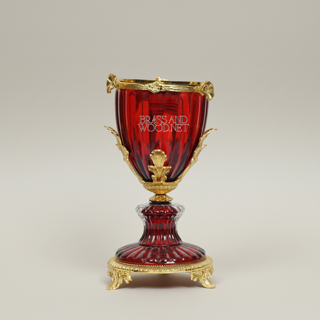 Baroque Crystal Goblet Incense Burner with Acanthus Brass Mounts