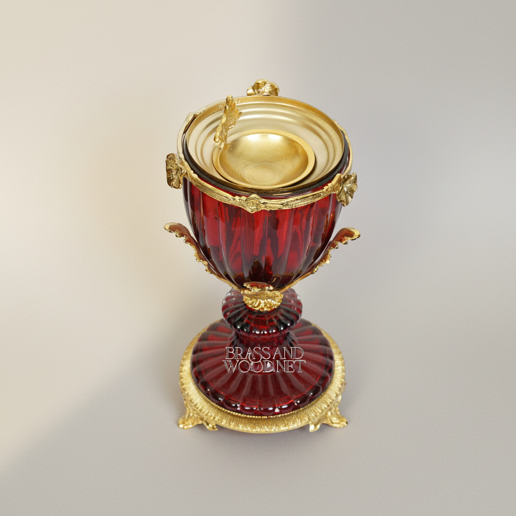 Baroque Crystal Goblet Incense Burner with Acanthus Brass Mounts