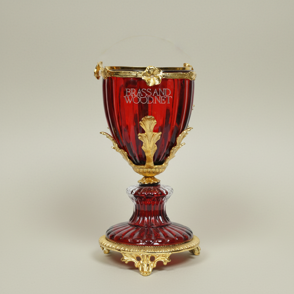 Baroque Crystal Goblet Incense Burner with Acanthus Brass Mounts — Gold