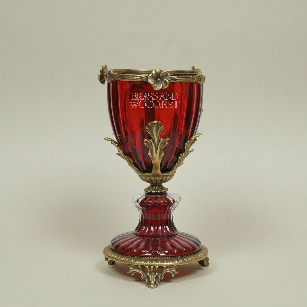 Baroque Crystal Goblet Incense Burner with Acanthus Brass Mounts — Antique Gold