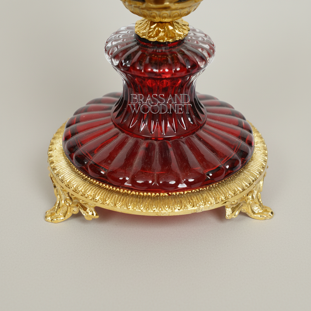 Baroque Crystal Goblet Incense Burner with Acanthus Brass Mounts — Gold
