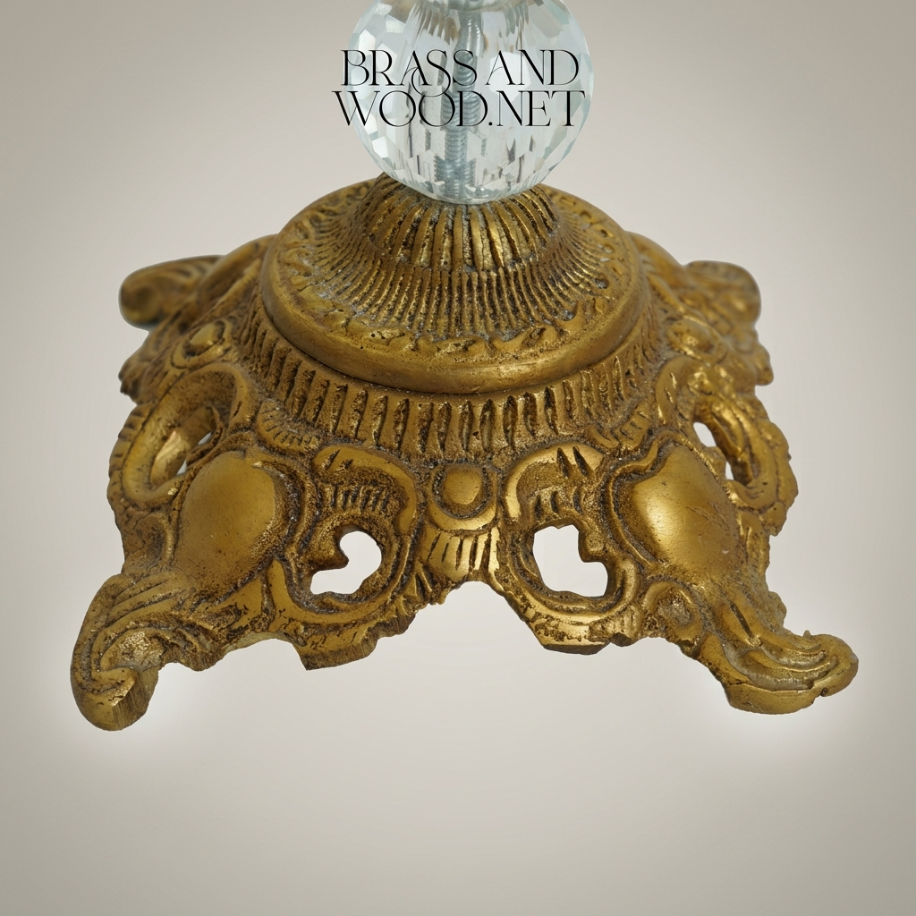Baroque Crystal Hurricane Candle Goblet with Ornate Brass Base — Antique Gold