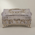Baroque Crystal & Metal Tissue Box with Grapevine Appliqué and Scroll Feet — Silver