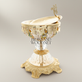 Baroque Crystal-Stem Brass Incense Burner with Enamel-Painted Bowl & Acanthus Lid Finial — Gold
