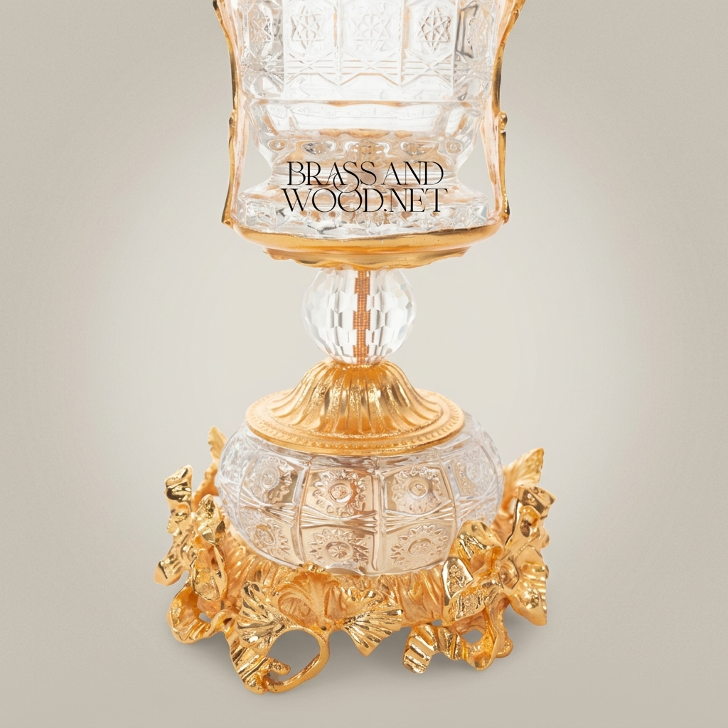 Baroque Crystal Vase with Ormolu Acanthus Mounts & Floral Rim — Trumpet-Form Pedestal