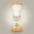 Baroque Crystal Vase with Ormolu Acanthus Mounts & Floral Rim — Trumpet-Form Pedestal — Gold