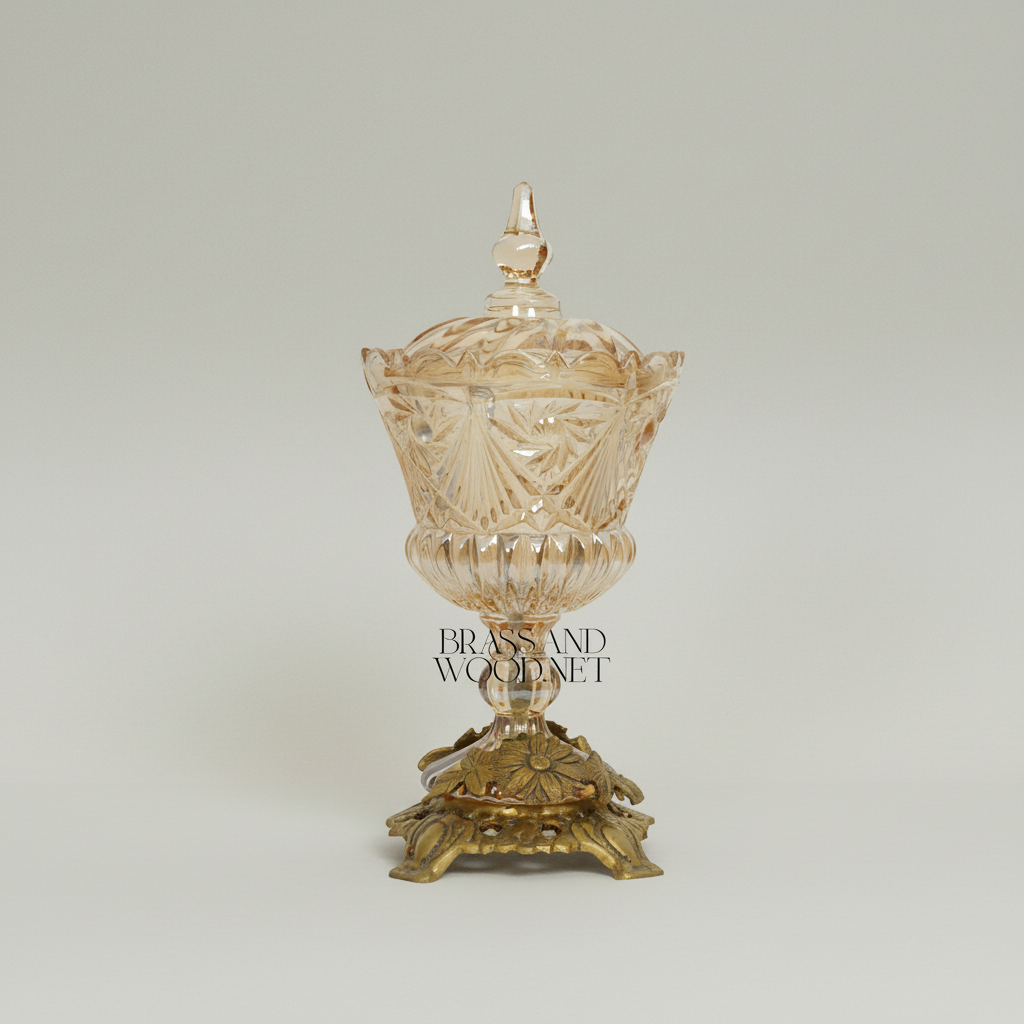 Baroque Cut-Crystal Bonbonniere with Floral Brass Base