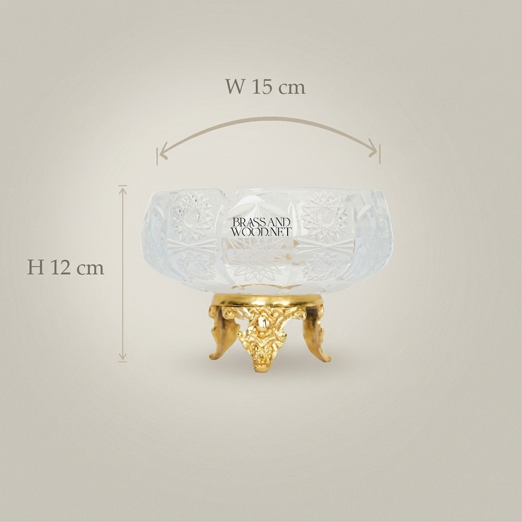 Baroque Cut-Crystal Bowl on Ornate Brass Tripod Stand - Gold