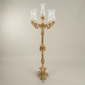 Baroque Five-Arm Brass Candelabra Floor Lamp with Fluted Column & Blown Glass Shades — Gold