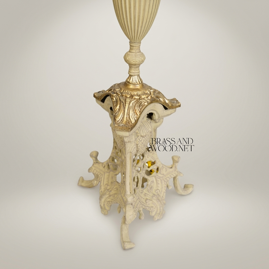 Baroque Five-Arm Brass Candelabra Table Lamp with Hurricane Glass Shades — Antique Gold