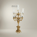 Baroque Five-Arm Brass Candelabra Table Lamp with Hurricane Glass Shades — Gold