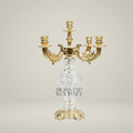 Baroque Five-Arm Candelabra with Diamond-Cut Crystal Sphere & Acanthus Brass Base — Gold