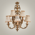 Baroque Five-Arm Cast Brass Wall Sconce with Woven Cream Shades & Anthemion Crest — Antique Gold