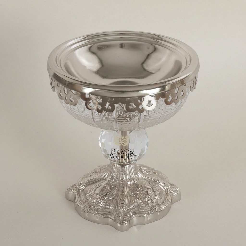 Baroque Footed Crystal & Metal Incense Burner with Pierced Gallery