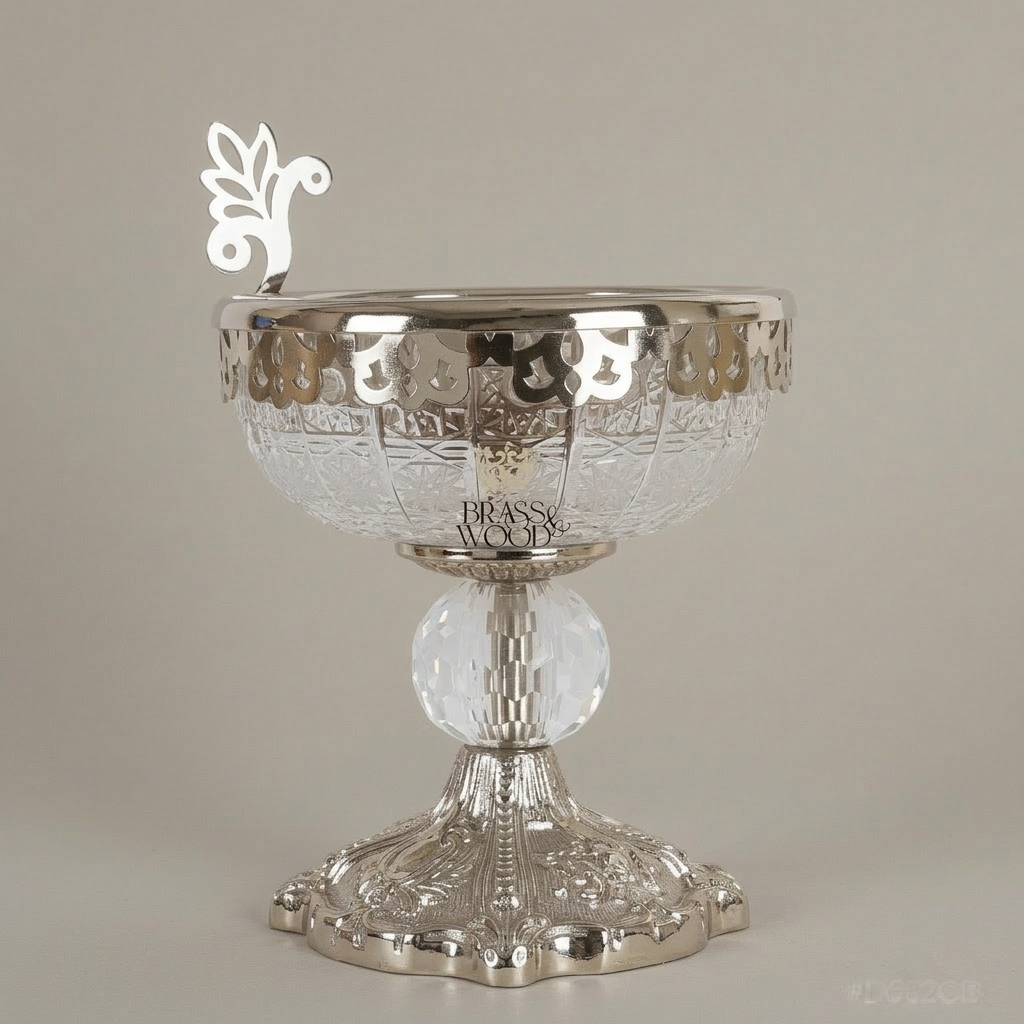 Baroque Footed Crystal & Metal Incense Burner with Pierced Gallery