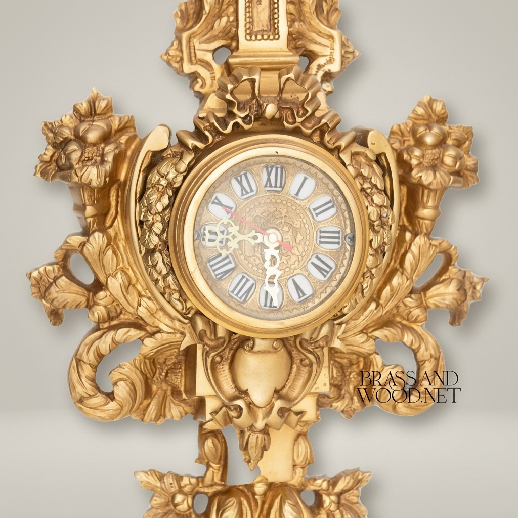 Baroque Gilded Cartel Wall Clock with Urn Finial & Acanthus Scrollwork — Antique Gold
