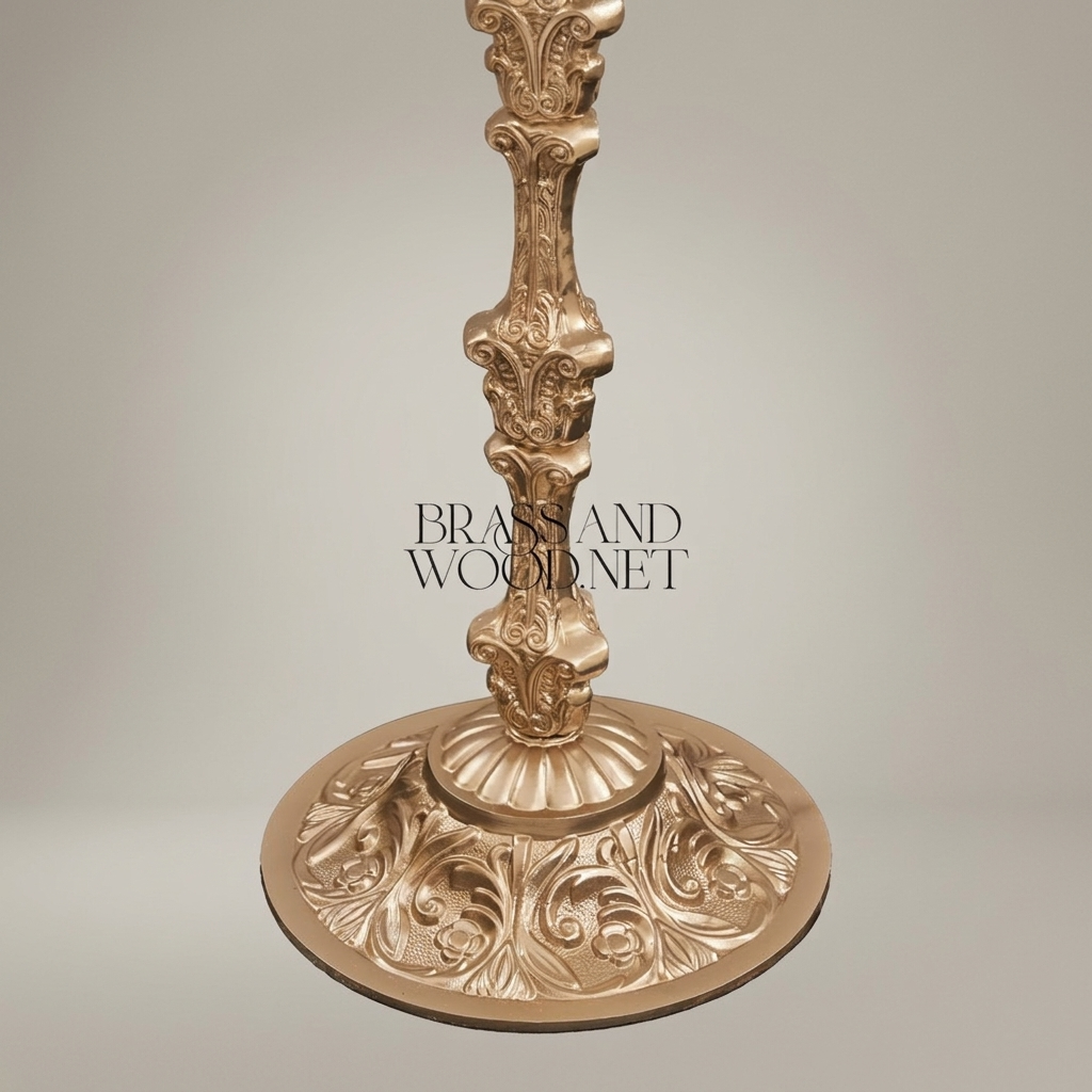 Baroque Hand-Carved Brass Floor Lamp with Crystal Drops & Pleated Ivory Shade — Silver