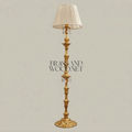Baroque Hand-Carved Brass Floor Lamp with Crystal Drops & Pleated Ivory Shade — Gold