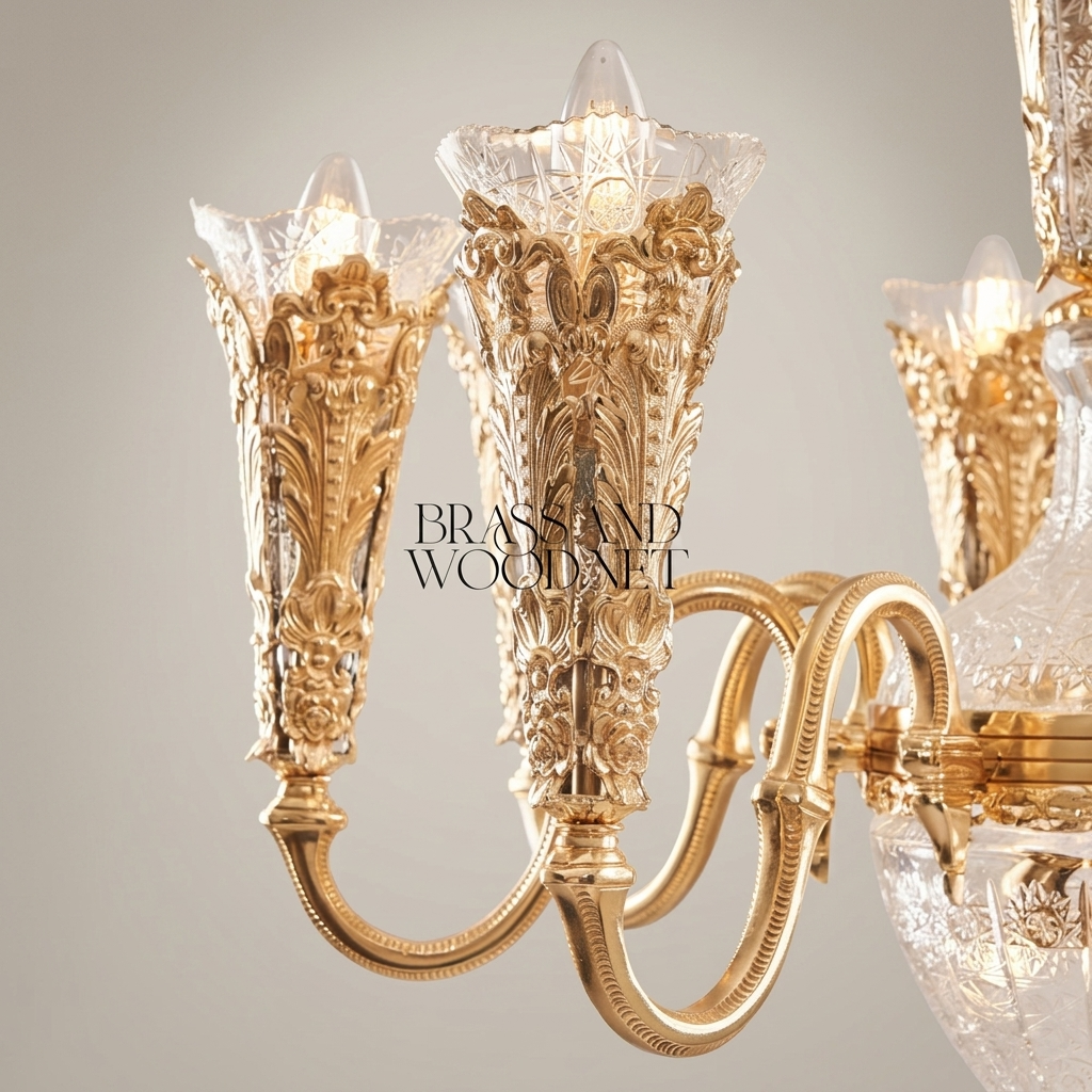 Baroque Hand-Cast Brass & Cut Crystal Chandelier - 8-Arm Acanthus Torchère