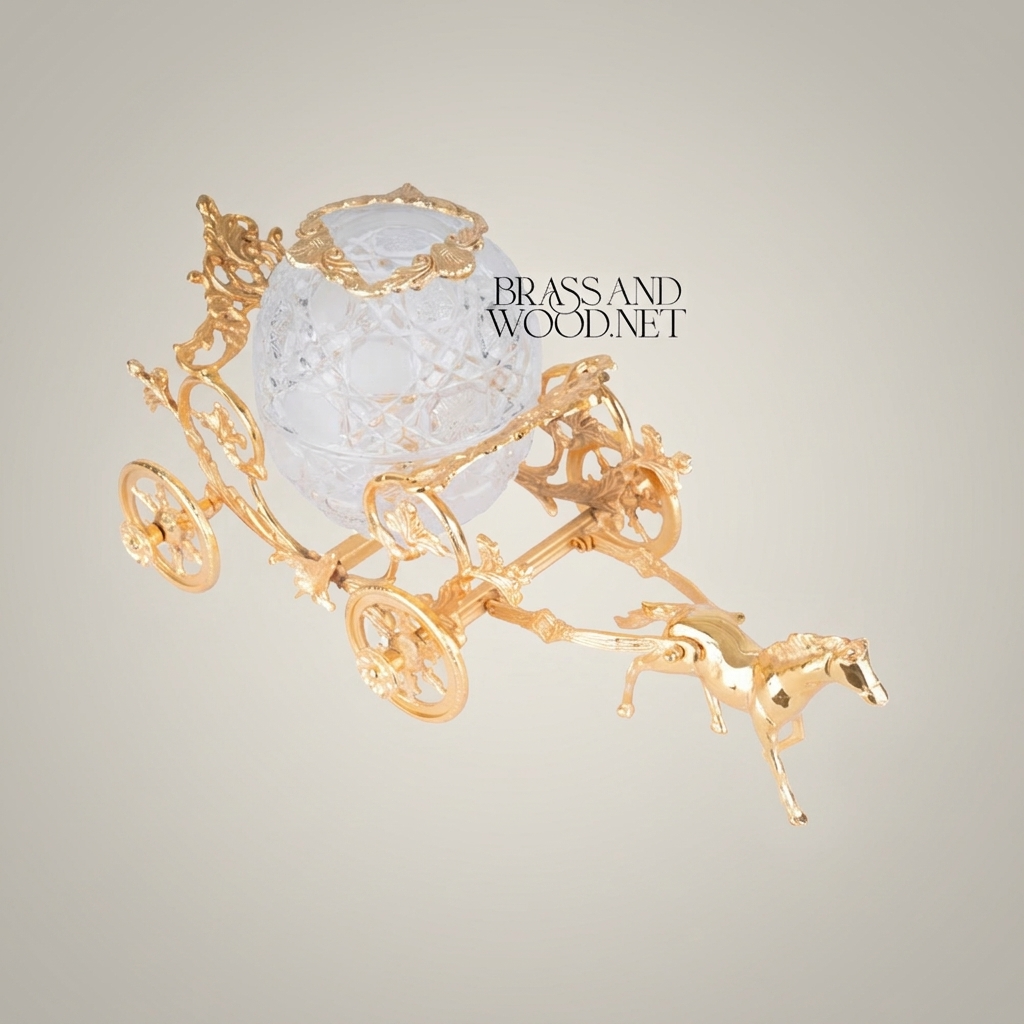 Baroque Horse-Drawn Carriage Tissue Box in Ornate Brass & Crystal Globe