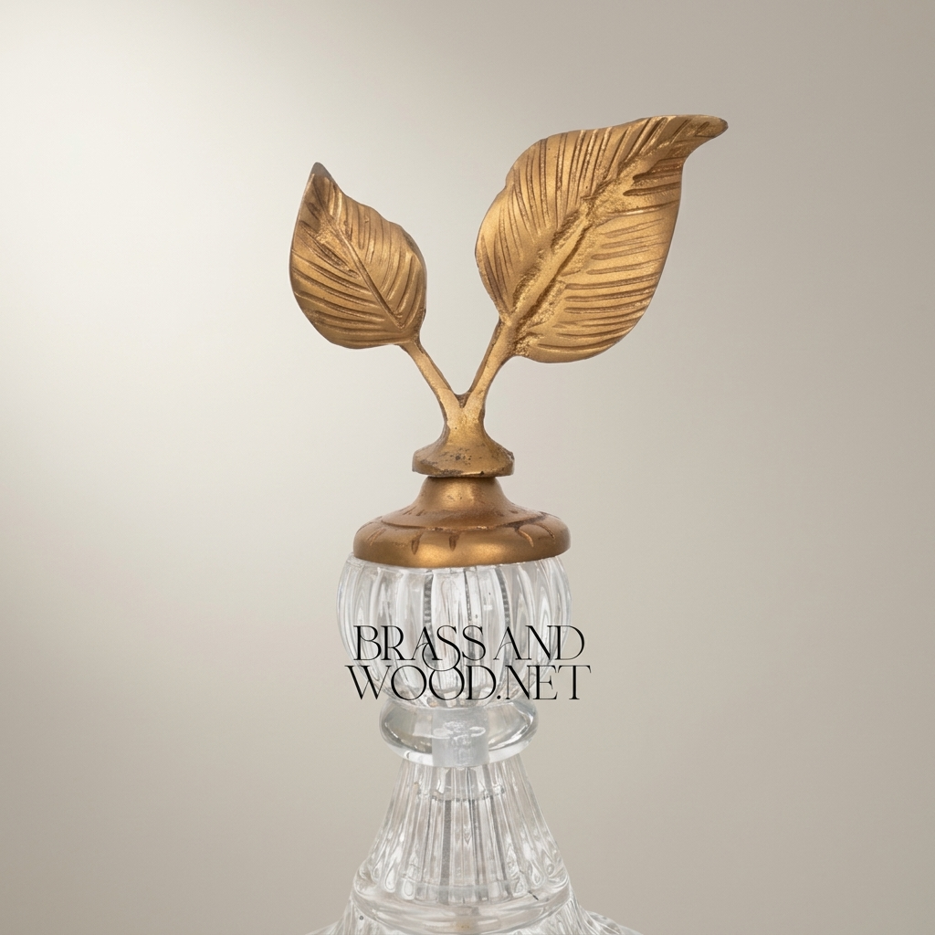 Baroque Lidded Crystal & Brass Trophy Urn with Acanthus Scrollwork and Leaf Finial — Antique Gold
