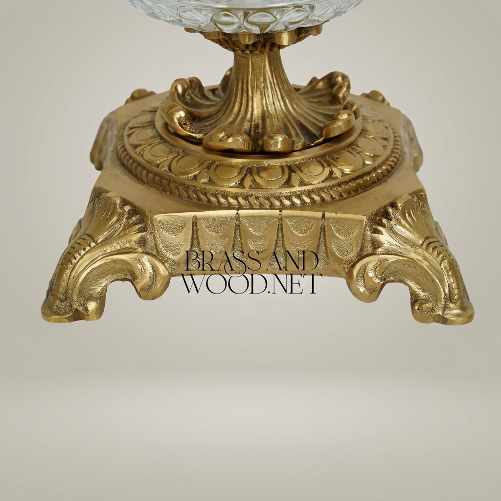 Baroque Lidded Crystal & Brass Urn Vase with Acanthus Scroll Handles — Antique Gold