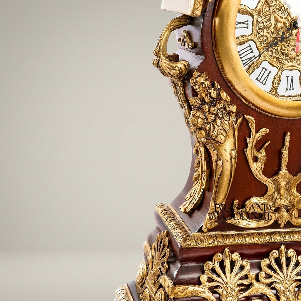 Baroque Mantel Clock with Ormolu Mounts, Acanthus Crest & Roman Numeral Dial — Gold