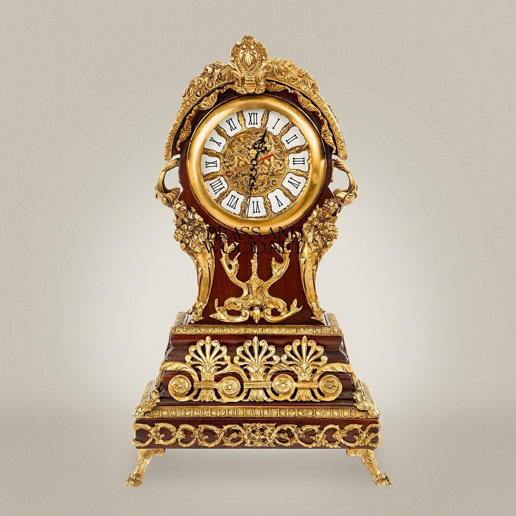 Baroque Mantel Clock with Ormolu Mounts, Acanthus Crest & Roman Numeral Dial — Gold