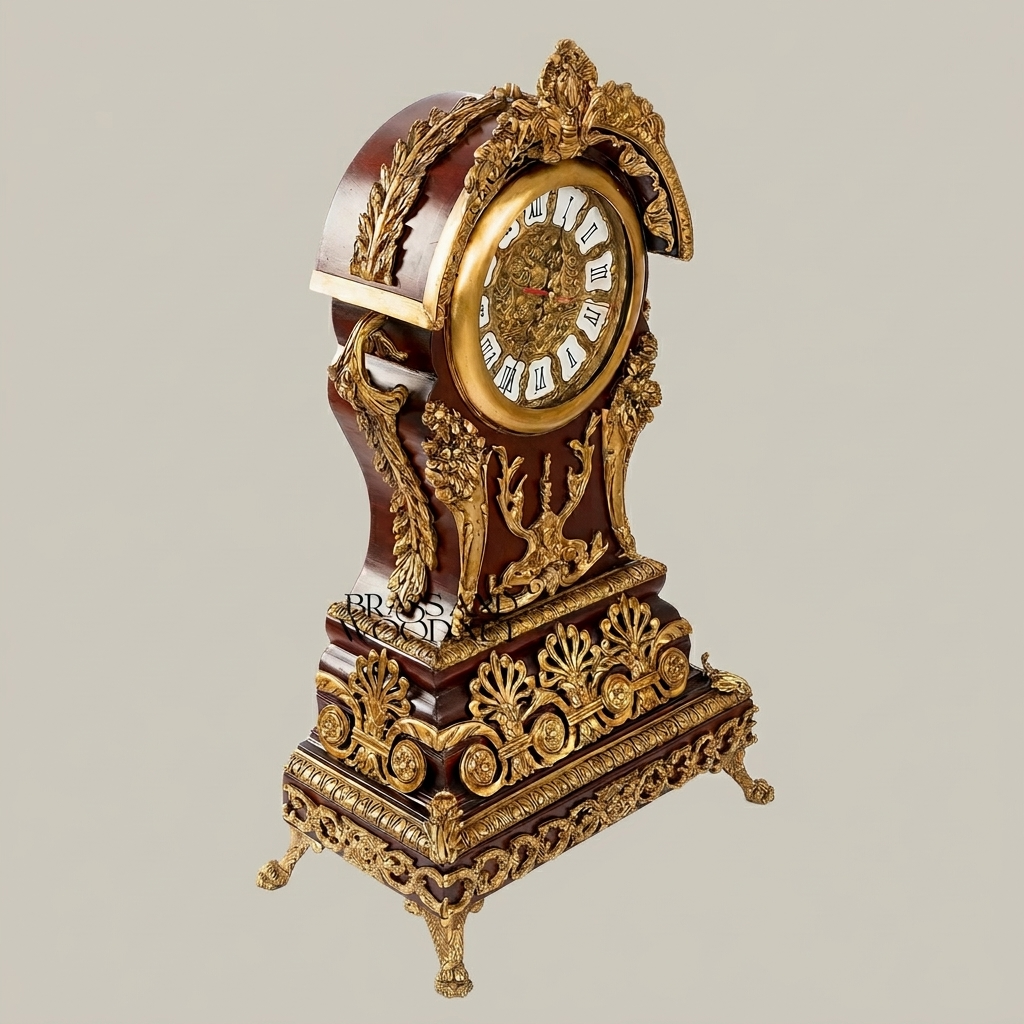 Baroque Mantel Clock with Ormolu Mounts, Acanthus Crest & Roman Numeral Dial — Gold