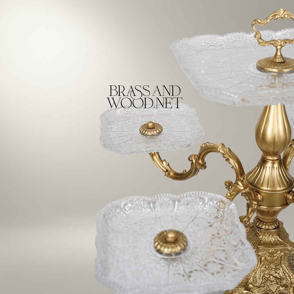 Baroque Multi-Tier Brass & Glass Candy Centerpiece - 6-Arm Ornate Stand — Antique Gold