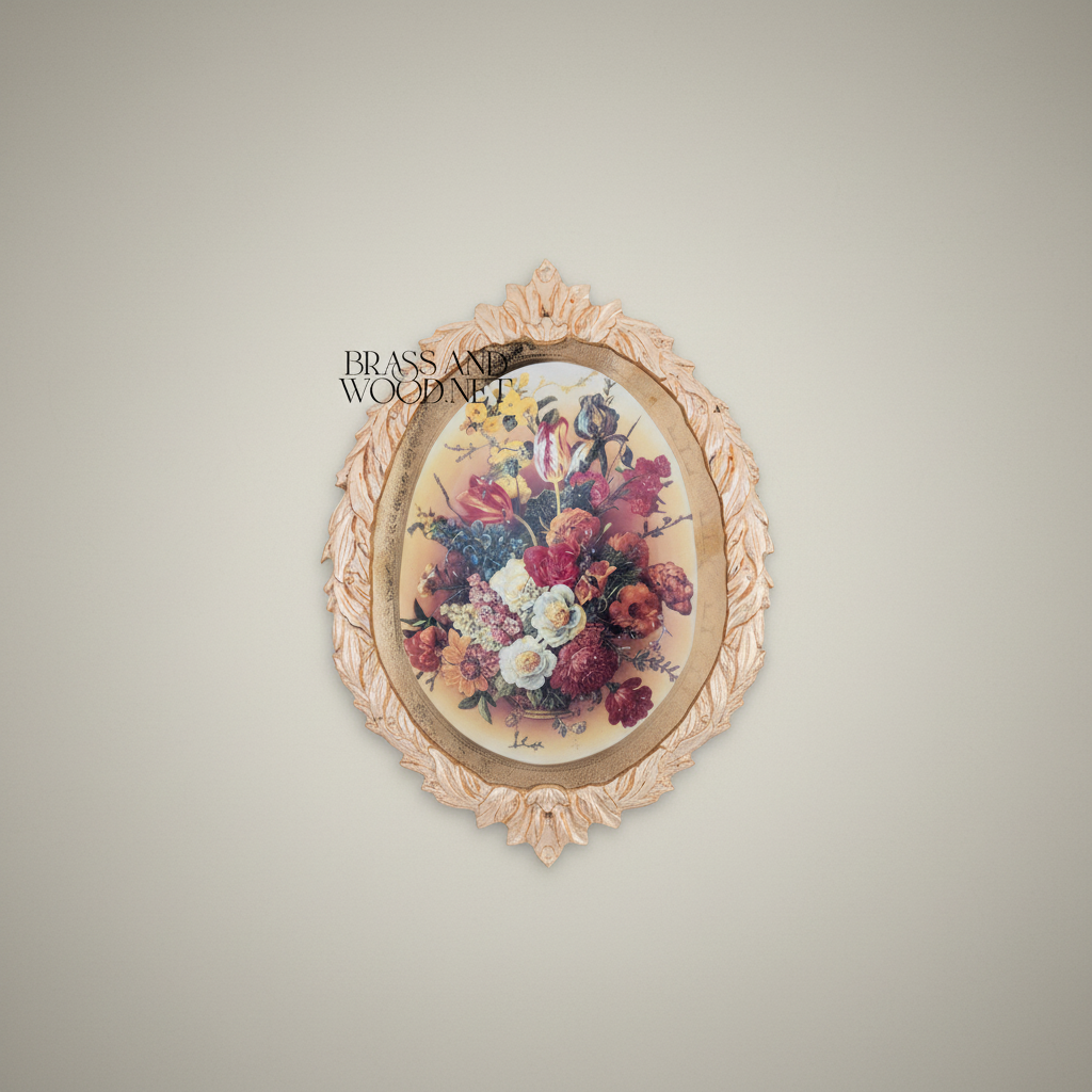 Baroque Oval Decorative Wall Plate - Ornate Floral Botanical Print — Gold