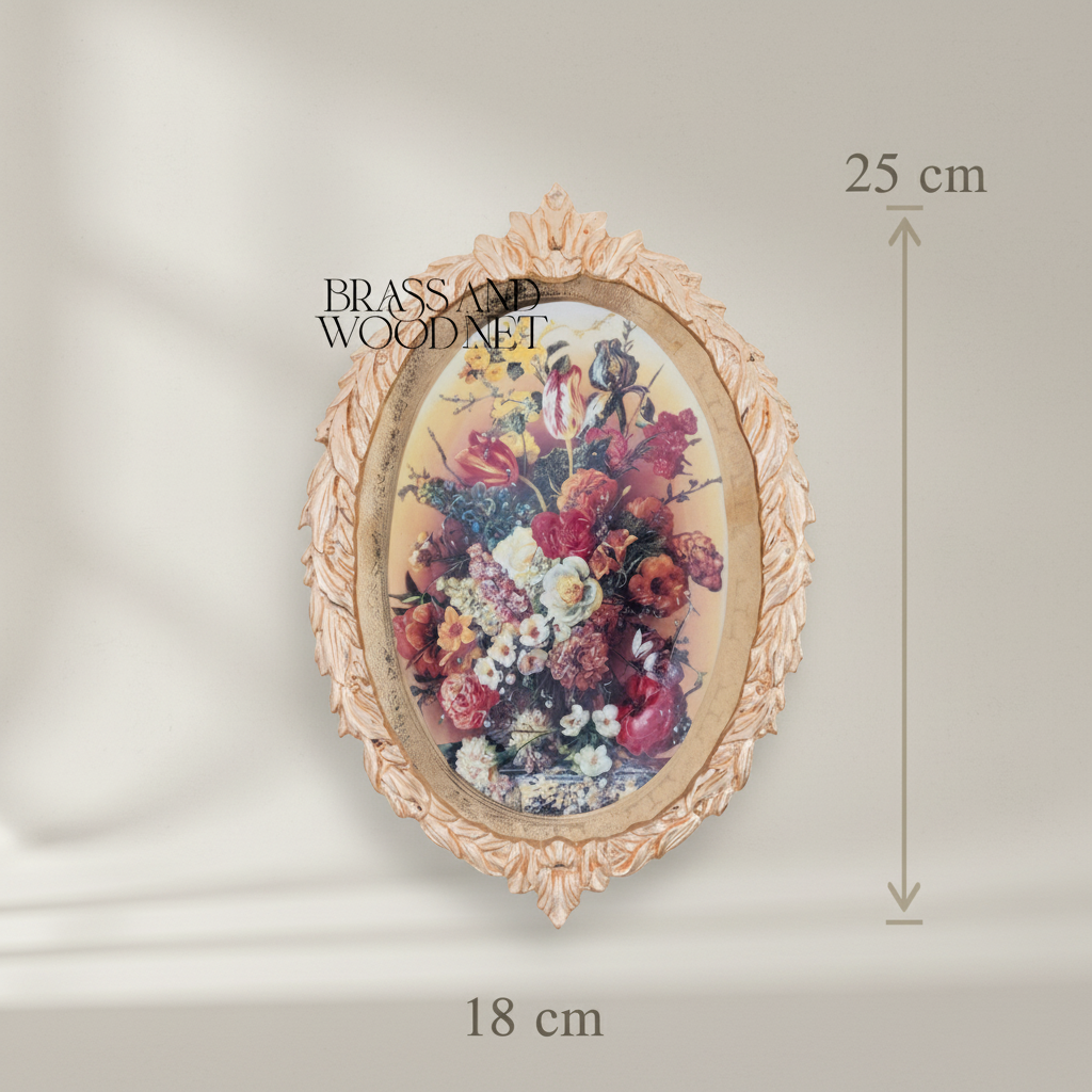Baroque Oval Decorative Wall Plate - Ornate Floral Botanical Print — Gold
