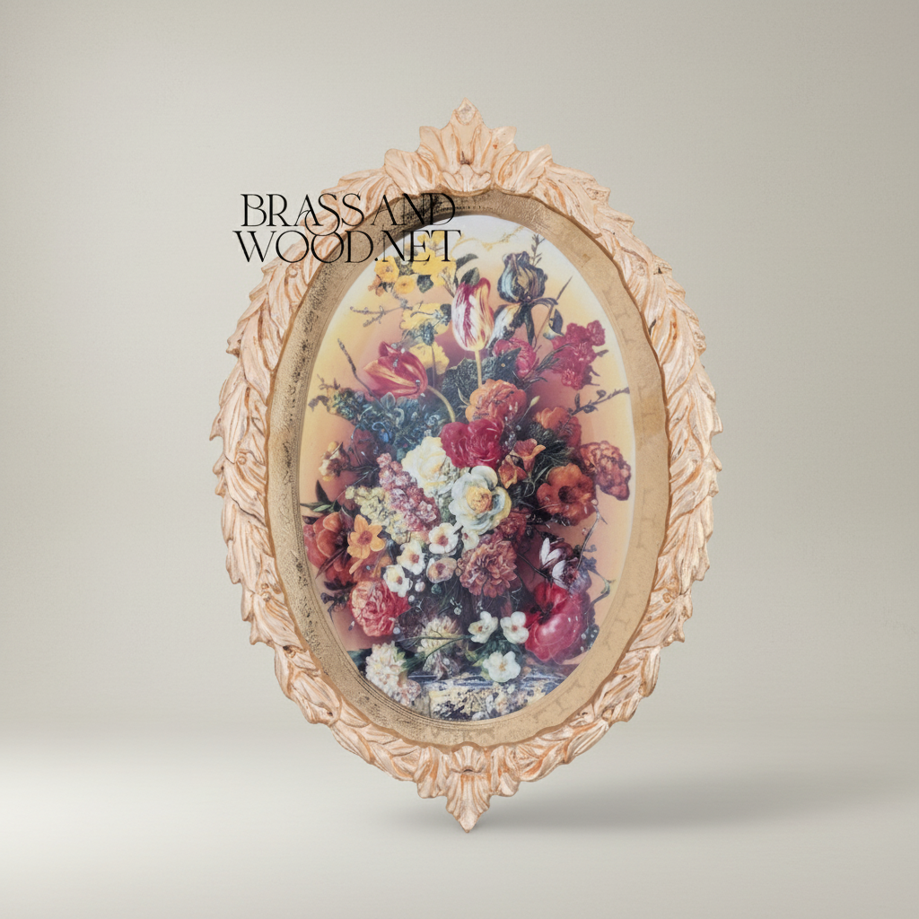 Baroque Oval Decorative Wall Plate - Ornate Floral Botanical Print — Gold