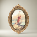 Baroque Oval Wall Plate with Acanthus Carved Frame & Maritime Art Print — Antique Gold