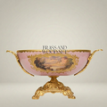 Baroque Porcelain & Brass Footed Centerpiece Bowl - Hand-Painted Landscape Medallion — Gold
