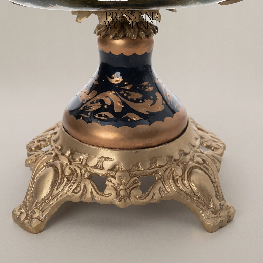 Baroque Porcelain & Brass Pedestal Candy Dish - Hand-Painted Romantic Scene — Antique Gold
