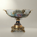 Baroque Porcelain & Brass Pedestal Candy Dish - Hand-Painted Romantic Scene — Gold
