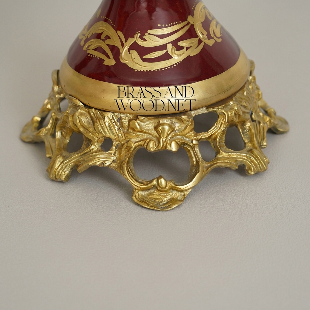 Baroque Porcelain & Brass Pedestal Compote - Floral Hand-Painted Bowl — Antique Gold