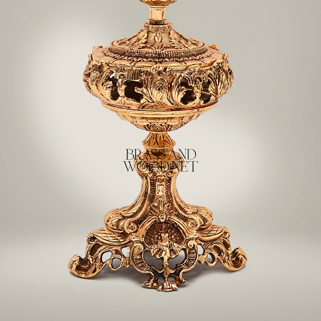 Baroque Repoussé Brass Table Lamp with Pleated Fabric Shade — Antique Gold