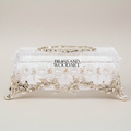 Baroque Revival Cut-Crystal Tissue Box with Laurel Wreath Metal Frame — Silver