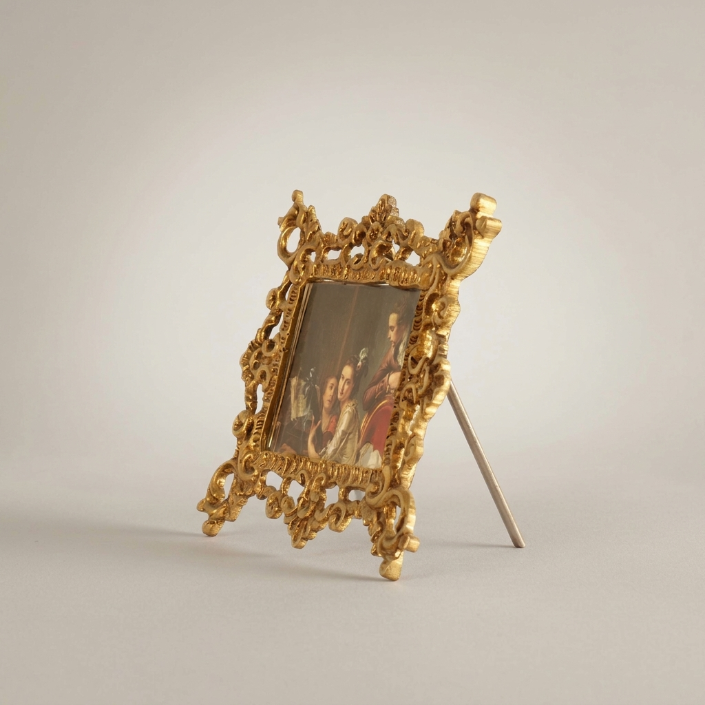 Baroque Rococo Brass Filigree Stand Photo Frame - Openwork Scroll Easel — Antique Gold