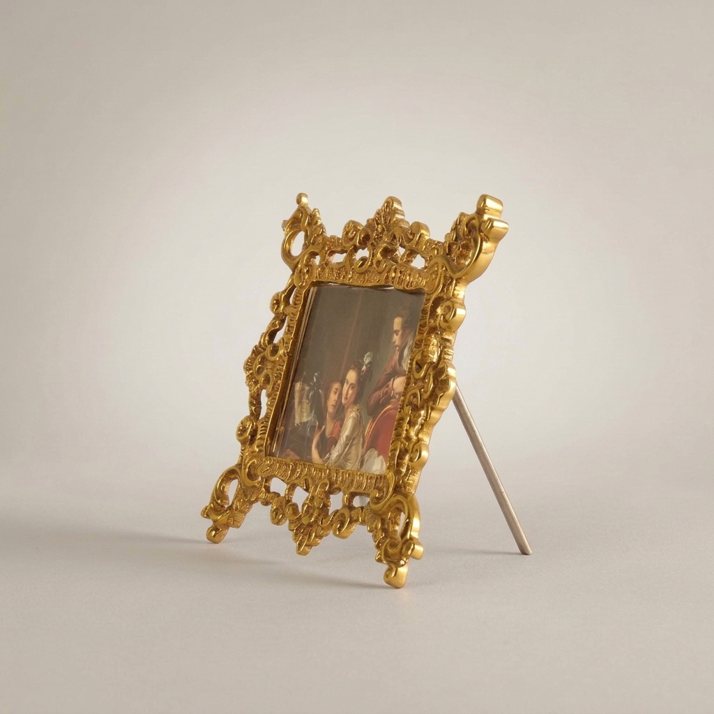 Baroque Rococo Brass Filigree Stand Photo Frame - Openwork Scroll Easel — Gold