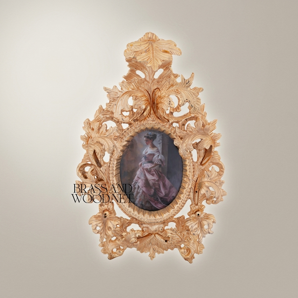 Baroque Rococo Brass Photo Frame - Oval Aperture with Acanthus & Eagle Crest — Gold