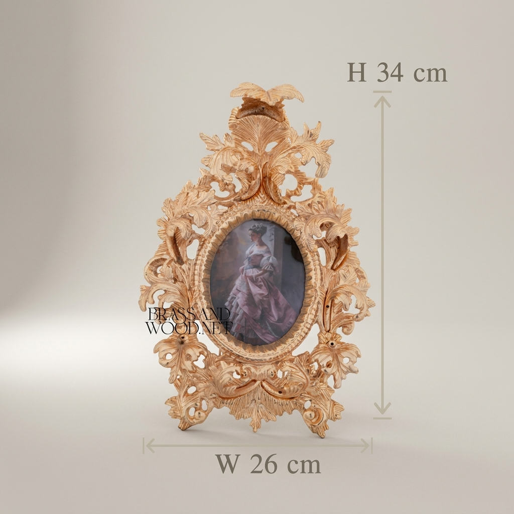 Baroque Rococo Brass Photo Frame - Oval Aperture with Acanthus & Eagle Crest