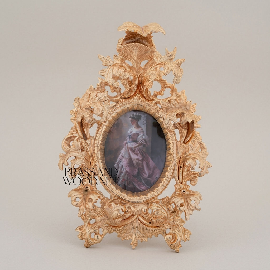 Baroque Rococo Brass Photo Frame - Oval Aperture with Acanthus & Eagle Crest